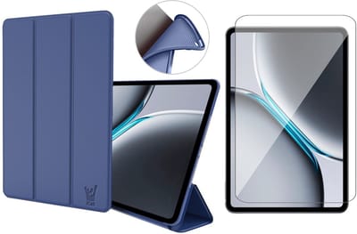 Hoes en Screenprotector geschikt voor Oppo Pad 3 Pro / OnePlus Pad 2 / OnePus Pad Pro 12.1 – Smart Cover met Tri-Fold Stand – Schokbestendig – Auto Wake/Sleep – TPU Backcase – Blauw