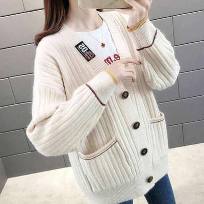 Cardigan tricoté pour femme, veste pull, filet rouge, vent paresseux, haut ample, mode féminine, Version coréenne, automne S white