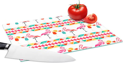 Glazen Snijplank - 28x20 - Flamingo - Zomer - Cocktail - Patroon - Snijplanken Glas