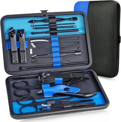 Famanu – Manicure en pedicure set, 18-delig, roestvrij staal nagelverzorgingsset met etui