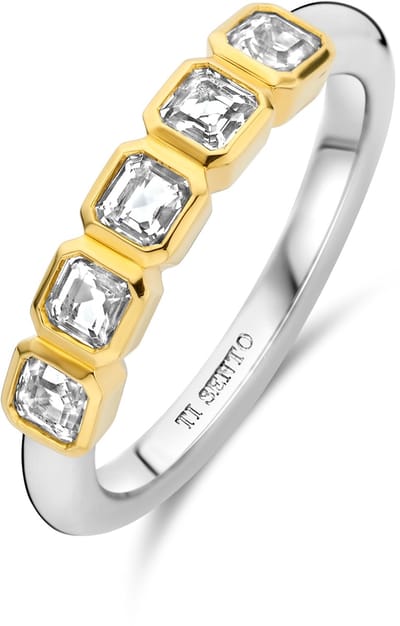 TI SENTO Dames Ring - 925 zilver - Zirkonia met geel verguld - Maat 17.25 mm / maat 54 - 12327ZY