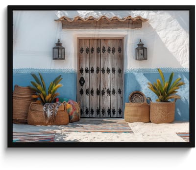 Poster in lijst - Fotolijst 70x50 cm - Posters - Deur - Manden - Planten - Posterlijst zwart - Decoratie - Wanddecoratie woonkamer - Muurdecoratie slaapkamer
