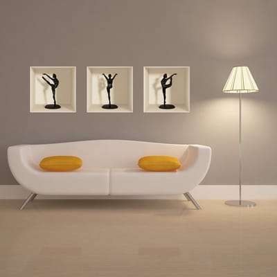 Sticker met 3D-effect, silhouet van een ballerina en een zwaan, 30 x 90 cm