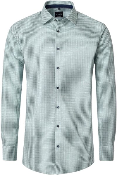 VENTI modern fit overhemd - popeline - wit met blauw en groen dessin - Strijkvrij - Boordmaat: 44
