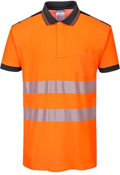 Portwest PW3 Hi-Vis Poloshirt Korte Mouw T180 - Oranje/Zwart - XXL