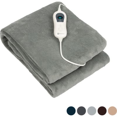 Nuvoo Elektrische Warmtedeken - Fleece - 180x160 cm- XXL - Automatische Uitschakeling - Oververhittingsbescherming - 3 Standen - 120W - 2 Persoons - Bovendeken - Licht Grijs