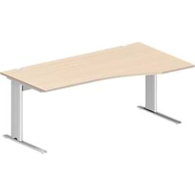 Schäfer Shop Pure desk PLANOVA BASIC, vrije vorm, aanbouw rechts, C-poot, B 1800 x D 1000/800 x H 717 mm, ahorn/wit + kabelgoot