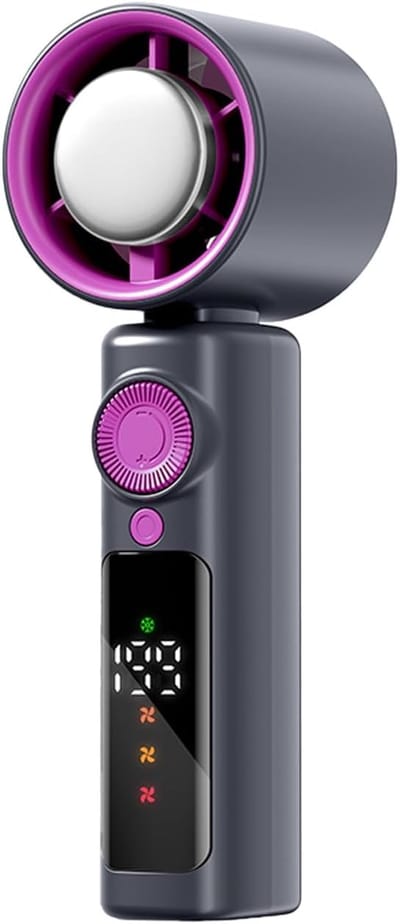 VHV - Handventilator - Opvouwbare turbine ventilator met LED display - 1-199 standen en 4000mAh - Voor strand en werk
