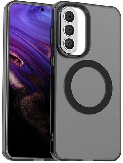 MagSafe Compatibel Backcover Hoesje Geschikt voor Samsung Galaxy A57 - Zwart & Semi-Transparant Design - Stijlvol & Goede Bescherming