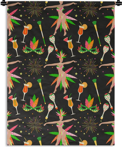 Wandkleed - Wanddoek - Brazilië - Carnaval - Patroon - 90x120 cm - Wandtapijt