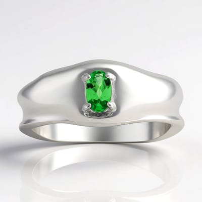 Cavill - Zilveren Ring - 925 Sterling Zilver Gerhodineerd - AAA Keniaanse Tsavoriet Ovaal 0.179 ct - Handgemaakt - Moderne Groene Edelsteen Ring Dames