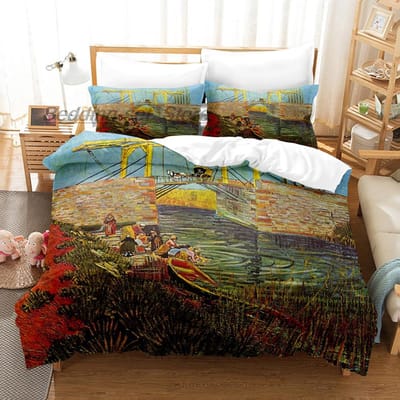 Van Gogh Beddengoed Set Eenpersoons Twin Vol Queen King Size Bed Set Aldult Kind Slaapkamer Dekbedovertrek Sets 3D retro klassieke hoeslaken set EU King(240x220cm)