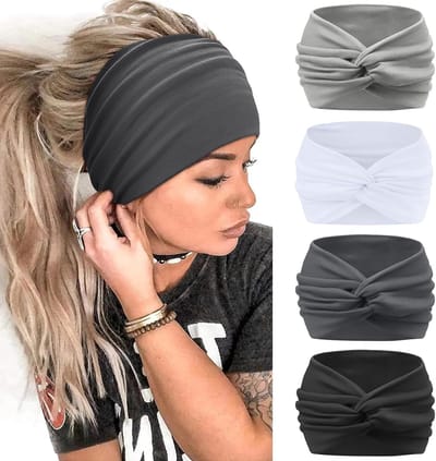 Extra Brede Dames Sport Haarbanden – Set van 4 – Antislip Hoofdbanden voor Fitness, Yoga & Hardlopen – Zweetband Hoofd – Elastisch & Comfortabel – Haar Accessoires voor Sport