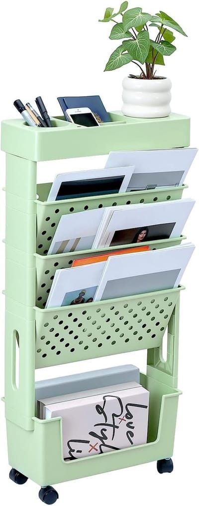 SnelShoppen - Mobiel Boekenrek Groen - Multifunctionele Opbergwagen met Wielen - Ideaal voor Thuis, Kantoor, School en Kinderen - Ruimtebesparend en H