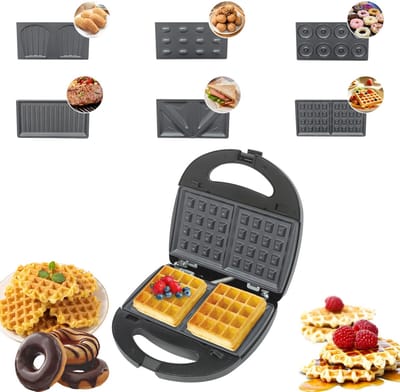 Seth Select Wafelijzer- 6-in-1 multifunctionele wafelijzer en pannenkoekmachine - 750W, Dubbele verwarmingsplaaten, Elektrisch pannenkoekijzer - Zwart