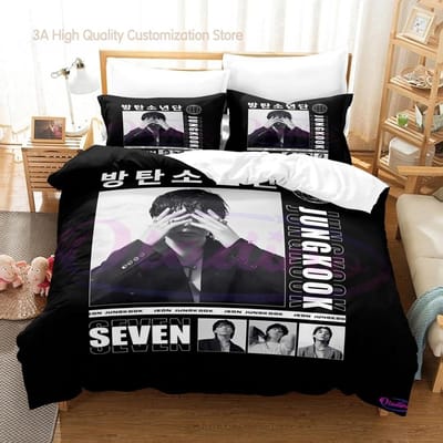 Jeon Jung Kook Album Beddengoed Set Eenpersoons Twijfelaar Volledig Queen King Size Bed Set Volwassen Jongens Slaapkamer Dekbedovertrek Sets Hoeslakenset 2-2 EU Double(200*200cm)3pcs