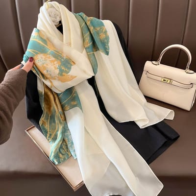 Zachte Imitatiezijde Sjaal 90x180 cm voor Dames - Hoofddoek, Bandana en Halsdoek-F-52 - Off-White
