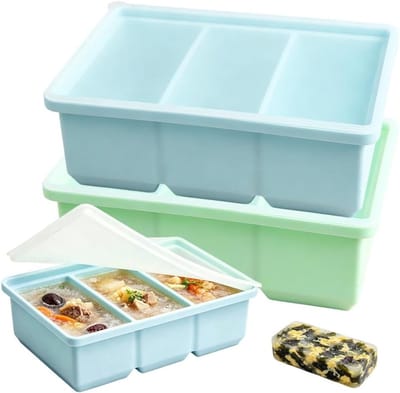 Solidchoice - Set van 2 Siliconen Vriesbakjes met Deksel in Blauw en Groen