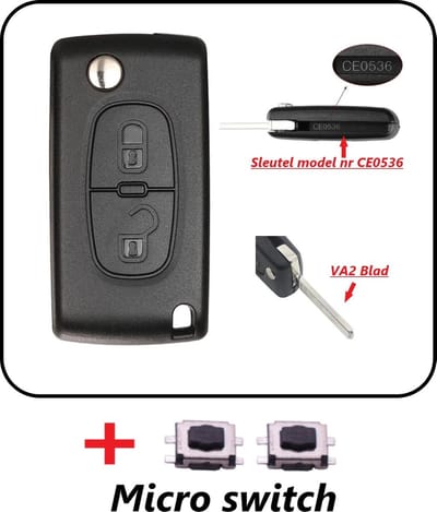 Autosleutelbehuizing 2 knoppen CEO536 VA2 met Micro schakelaars geschikt voor Peugeot Sleutel / Peugeot Expert / Peugeot 207 / Peugeot 307 / Peugeot 3008.