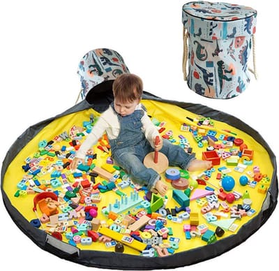Opruimzak voor kinderen, met trekkoord, speelgoed, opbergdoos met deksel, draaggreep, babyspeeldeken, kinderspeelgoed, opbergzak voor kinderkamer, outdoor, picknick, groen