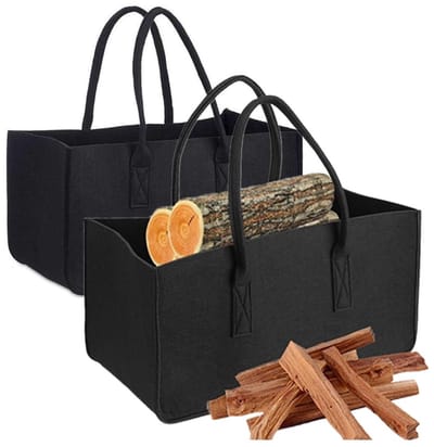 Vilten tas, opvouwbaar, 2 stuks, vilten tas, vilten mand, houten mand met handgrepen, brandhoutmand, shopper, voor brandhout, brandhout, 50 x 25 x 25 cm