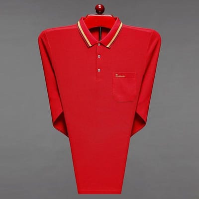 Papa Zhen Zak Top Lente Revers T-shirt Nieuw Lange Mouw Basis Shirt Heren Casual Polo L red