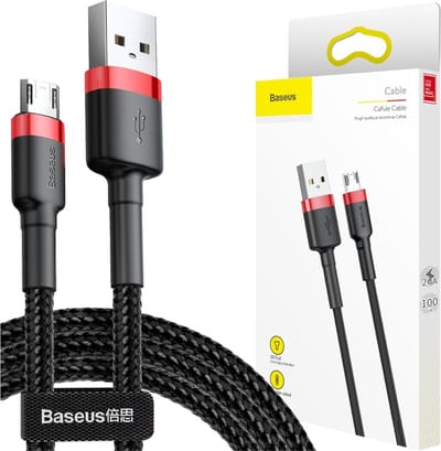 Baseus - Universele USB naar Micro USB kabel - Geschikt voor o.a. Samsung en andere apparaten - 1 Meter - 2.5A - Zwart/Rood