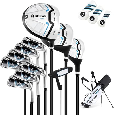 COSTWAY Complete golfclubset voor heren, 11-delige set golfclubs rechtshandig met regenhoes, golfset met 1 driver en 3 fairway & 4 hybride & 6/7/8/9/P ijzer & putter