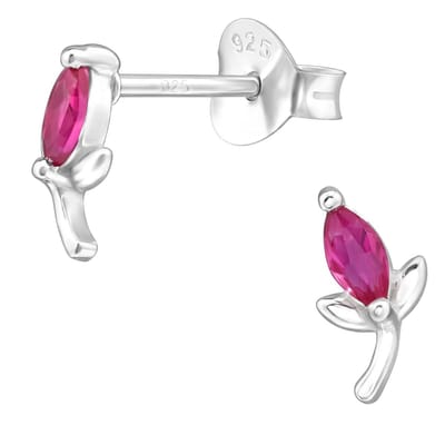 Joy|S - Zilveren petit tulp oorbellen - klein bloemetje - 4 x 7.6 mm oorknopjes - robijn roze zirkonia marquise - sterling zilver 925