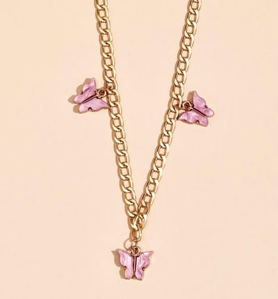 Roze vlinders ketting | goud gekleurd