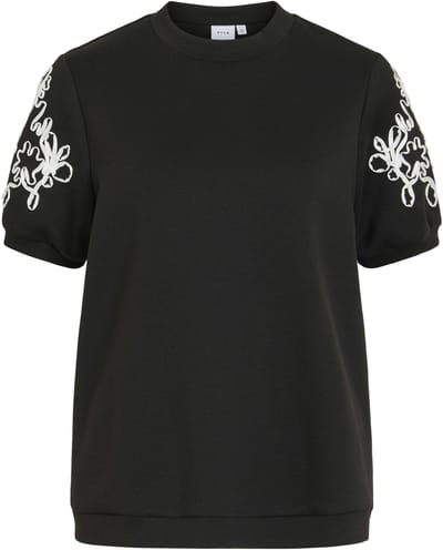 Vila T-shirt Visiffi Emb O-neck S/s Sweat 14121172 Black/emb White Dames Maat - M