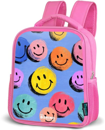 NoBoringSuitcases.com® - Rugzak roze - Schooltas meisjes - Een speels en kunstzinnig patroon van kleurrijke smileys - Kinder rugtas meisje - Boekentas kind - Kinderrugzak voor school - Schoolrugzak