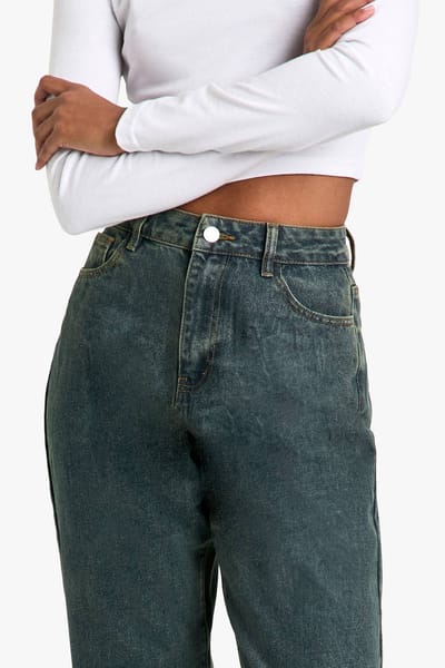 boohoo Dames Hoge 34 Inch Basic Straight Leg Jeans | Vintage Wash | Maat: 8
