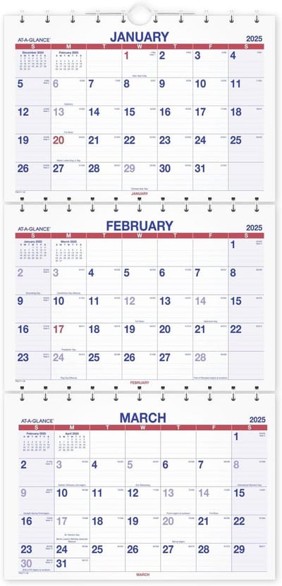 Wandkalender 2025 - Jaarplanner - Jaar Planning - Verplaatsbare Pagina's - 30 cm breed - Wit