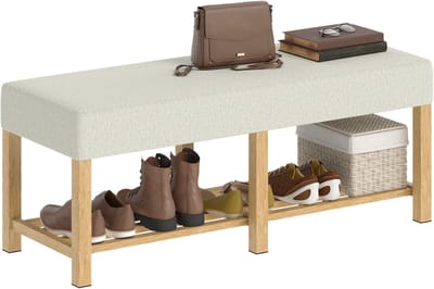 HOMCOM Schoenenbank - Rubberhout - 120x44x48cm - Natuurlijk hout