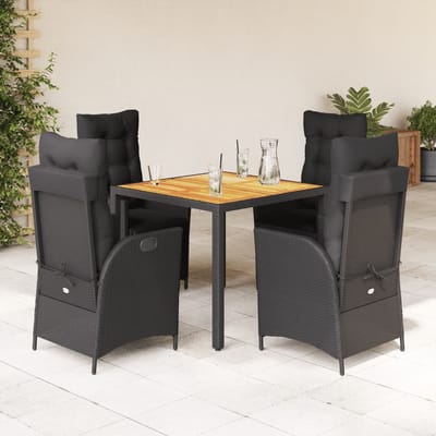 vidaXL - 5-delige - Tuinset - met - kussens - poly - rattan - zwart