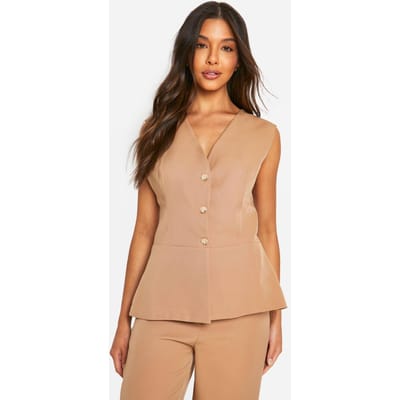 boohoo Dames Vest met uitlopende zoom en lange snit | Taupe | Maat: 8
