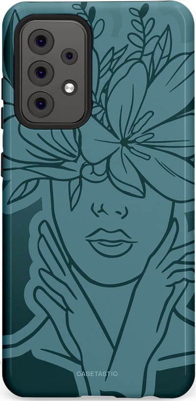 Casetastic hoesje geschikt voor Samsung Galaxy A52 (2021) 5G / Samsung Galaxy A52 (2021) 4G - Dubbellaagse bescherming - Flora Femme - Fashion Case - Petrol Donkergrijs Grijs