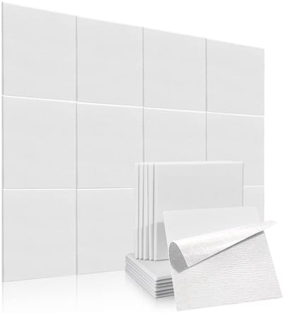 Geluidsabsorberende panelen – 12 stuks – Zelfklevend – Geluidsisolatieplaat – Geluidsabsorberende baksteen – Polyestervezel – Geluidsabsorptie en geluidsreductie – Wanddecoratie – 9 mm dikte – 30 x 30 cm – Wit