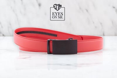 Rode lederen riem zonder gaatjes met automatische gesp voor heren ( Model N167 )