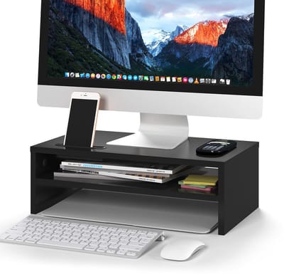 YONO Monitor Standaard - Beeldscherm Verhoger met Telefoon Houder - Bureau Organizer - Hout - Zwart