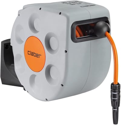 Automatische muurhaspel 20m met langzaam oprolmechanisme en muurbeugel