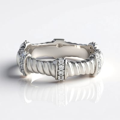 Cavill - Zilveren Ring met 20 Zirkonen Rond Slijpsel - 925 Sterling Zilver Geplatineerd - Moderne Dubbele Rij - Elegante Zirkonring Dames