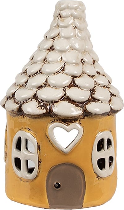Clayre & Eef Waxinelichthouder Huis Ø 11x17 cm Geel Keramiek