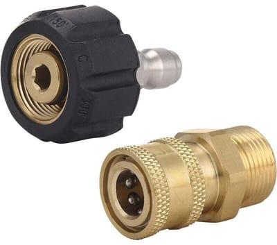 Adapterset geschikt voor hogedrukreiniger, snelkoppeling geschikt voor pistool en lans, M22 14 mm naar 1/4" (6,35 mm), 345 bar