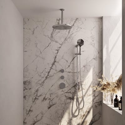 Brauer Chrome Edition thermostatische inbouw regendouche SET 24 met 30 cm douchekop en plafondarm en 3-standen handdouche en doucheslang en geïntegreerde glijstang chroom
