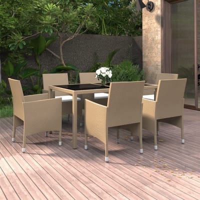 vidaXL - 7-delige - Tuinset - poly - rattan - en - gehard - glas - beige