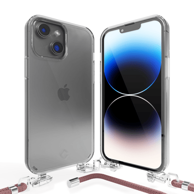 Coverzs telefoonhoesje geschikt voor Apple iPhone 14 transparante case met koord - Telefoonhoesje met koord - Backcover hoesje met koord - touwtje - roze