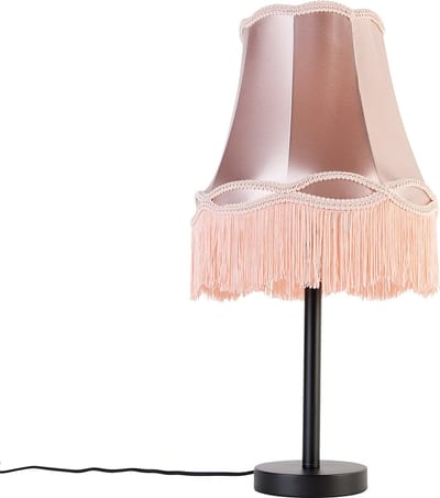 QAZQA granny - Klassieke Tafellamp met kap - 1 lichts - H 58.5 cm - Roze - Woonkamer | Slaapkamer | Keuken