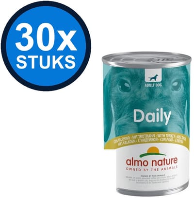 30x Almo Nature Daily - Kalkoen - Hondenvoer Natvoer Blik - 400g